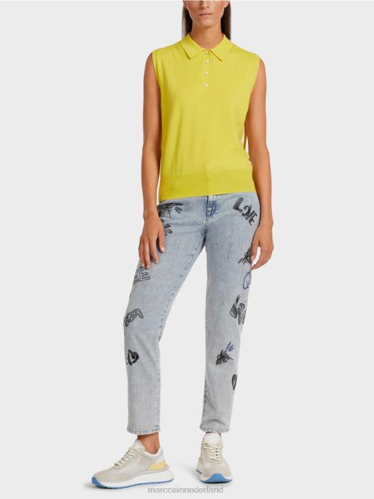 kleding groene zwavel 464J1190 mouwloos poloshirt van fijn breisel Marc Cain