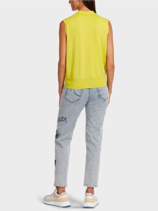 kleding groene zwavel 464J1190 mouwloos poloshirt van fijn breisel Marc Cain