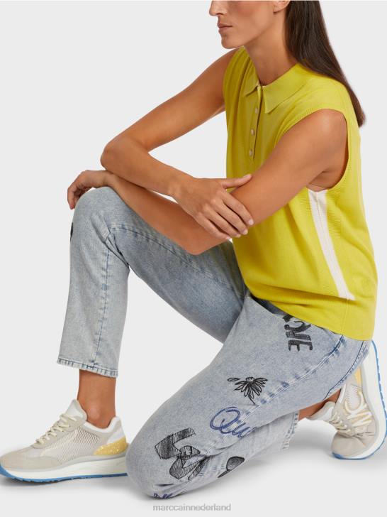 kleding groene zwavel 464J1190 mouwloos poloshirt van fijn breisel Marc Cain