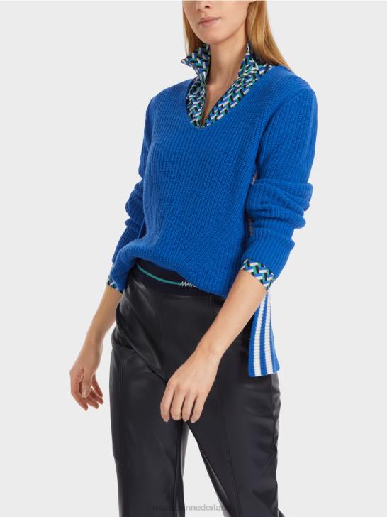 kleding helder koningsblauw 464J1059 wollen trui gebreid in Duitsland Marc Cain