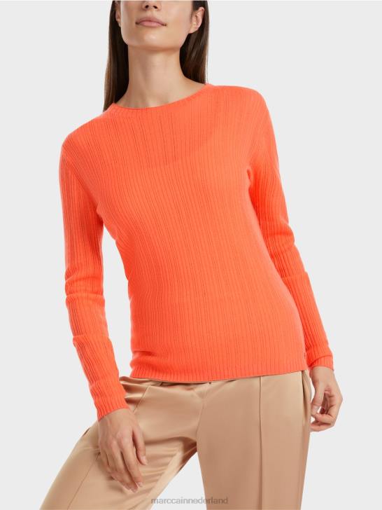 kleding helder koraal 464J1093 \"samen heroverwegen\" trui met ronde hals Marc Cain