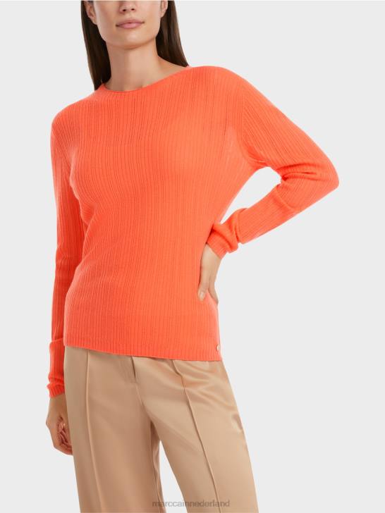 kleding helder koraal 464J1093 \"samen heroverwegen\" trui met ronde hals Marc Cain