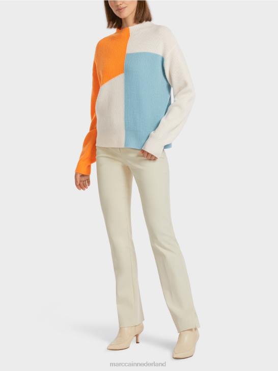 kleding helder oranje 464J1208 oversized gebreide trui Marc Cain