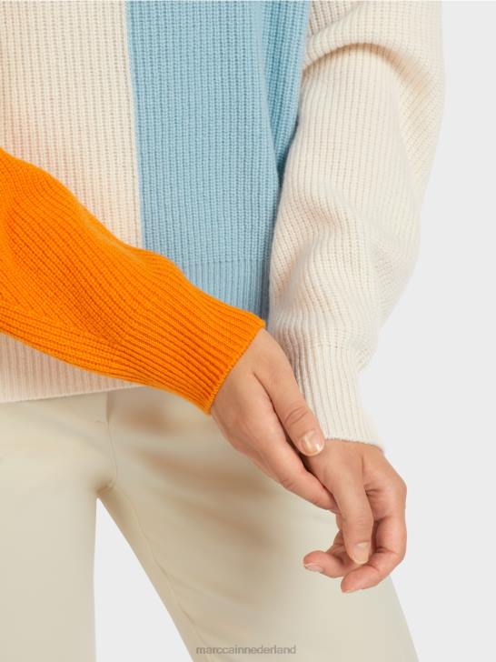 kleding helder oranje 464J1208 oversized gebreide trui Marc Cain