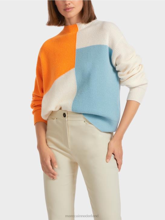 kleding helder oranje 464J1208 oversized gebreide trui Marc Cain