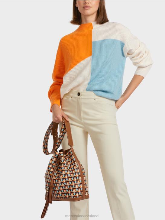 kleding helder oranje 464J1208 oversized gebreide trui Marc Cain