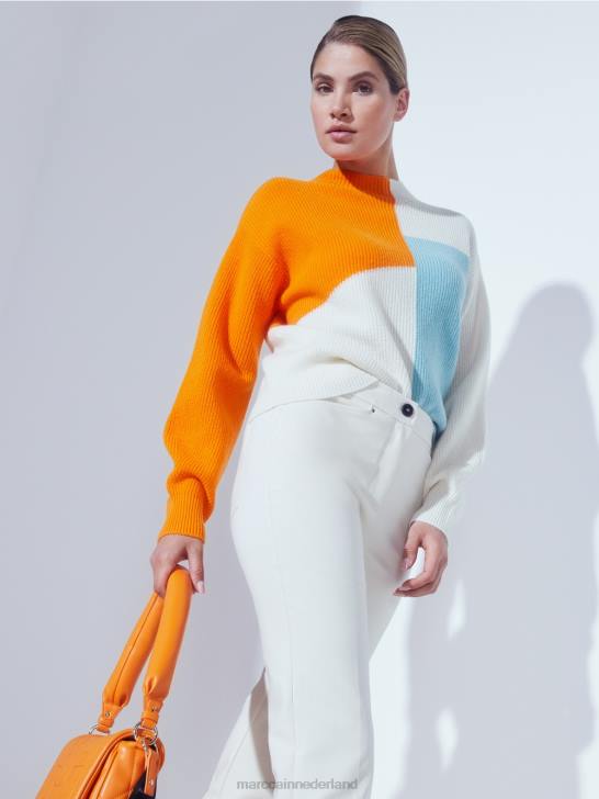 kleding helder oranje 464J1208 oversized gebreide trui Marc Cain