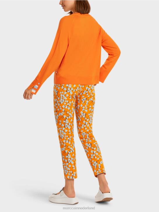 kleding helder oranje 464J1209 gebreide trui met contrasterende mouwsplit Marc Cain