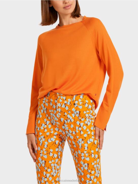 kleding helder oranje 464J1209 gebreide trui met contrasterende mouwsplit Marc Cain
