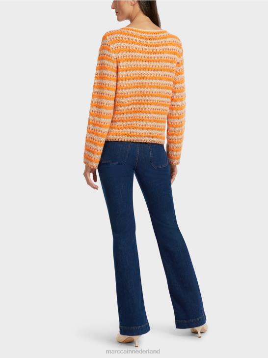 kleding helder oranje 464J1210 gestreepte trui \"gebreid in Duitsland\" Marc Cain