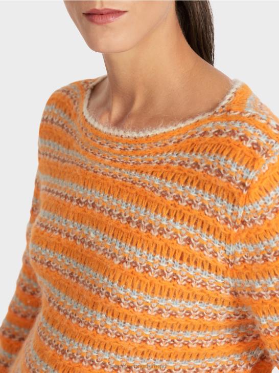 kleding helder oranje 464J1210 gestreepte trui \"gebreid in Duitsland\" Marc Cain