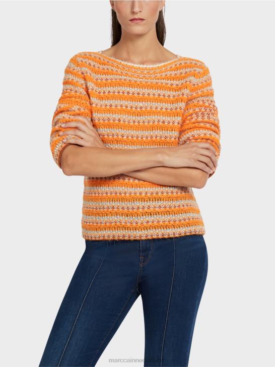 kleding helder oranje 464J1210 gestreepte trui \"gebreid in Duitsland\" Marc Cain
