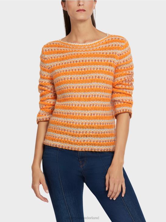 kleding helder oranje 464J1210 gestreepte trui \"gebreid in Duitsland\" Marc Cain