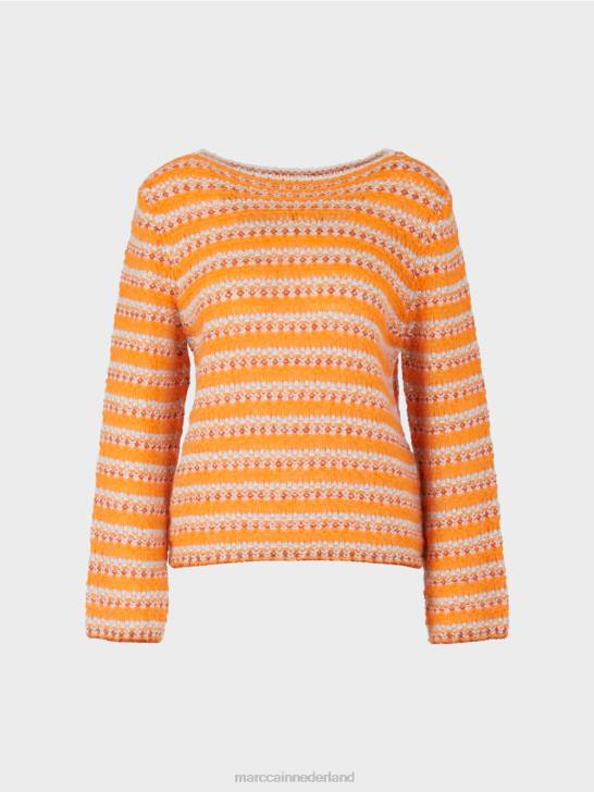 kleding helder oranje 464J1210 gestreepte trui \"gebreid in Duitsland\" Marc Cain
