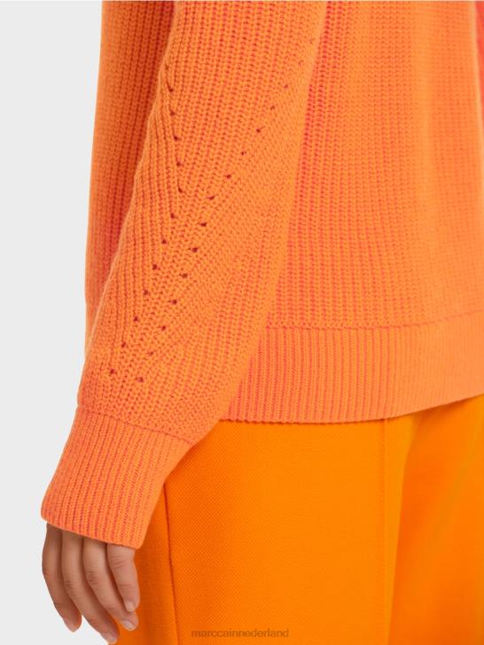 kleding helder oranje 464J1211 wollen trui \"gebreid in Duitsland\" Marc Cain