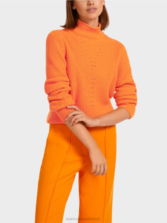 kleding helder oranje 464J1211 wollen trui \"gebreid in Duitsland\" Marc Cain