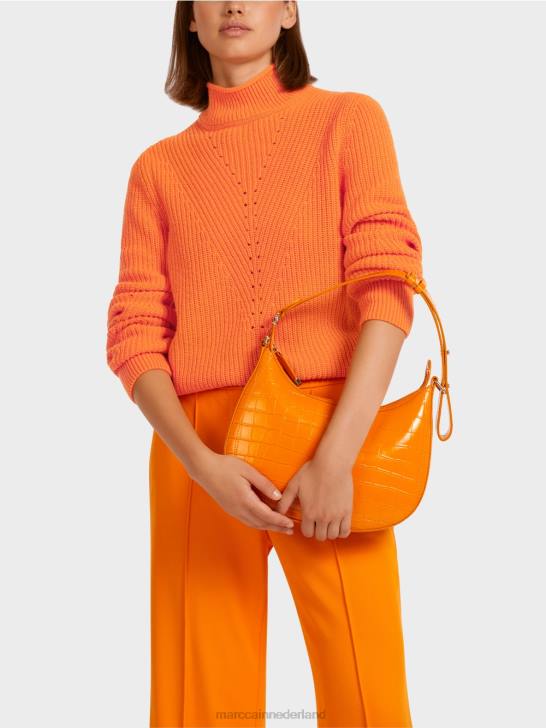 kleding helder oranje 464J1211 wollen trui \"gebreid in Duitsland\" Marc Cain