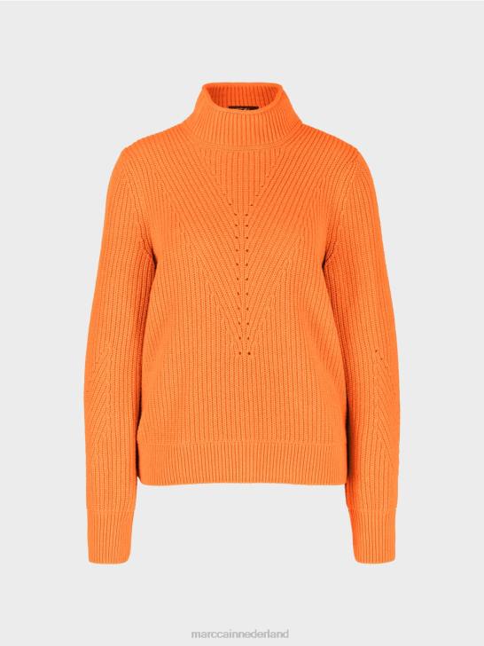 kleding helder oranje 464J1211 wollen trui \"gebreid in Duitsland\" Marc Cain