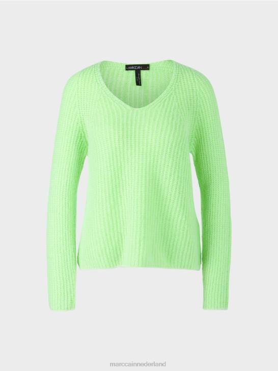 kleding helder schokkend groen 464J1094 v-trui 100% gemaakt in Duitsland Marc Cain