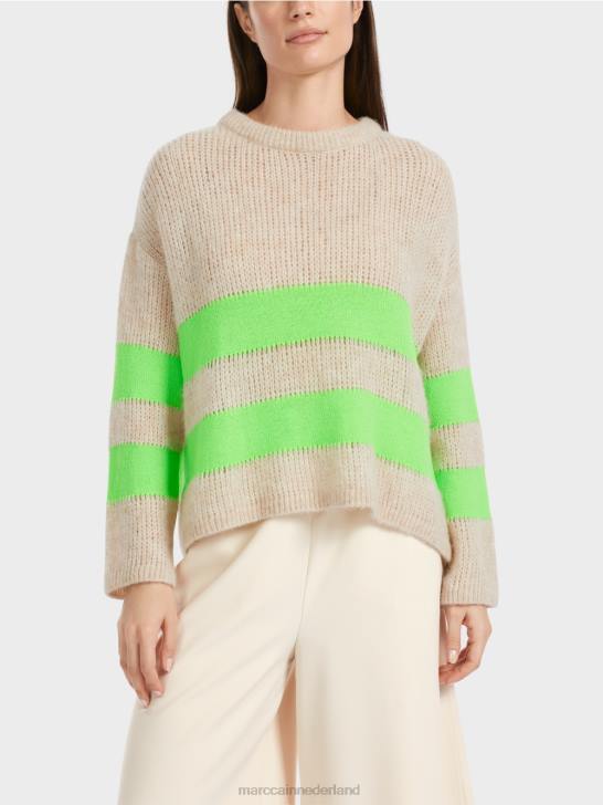 kleding helder schokkend groen 464J1096 gestreepte trui gebreid in Duitsland Marc Cain