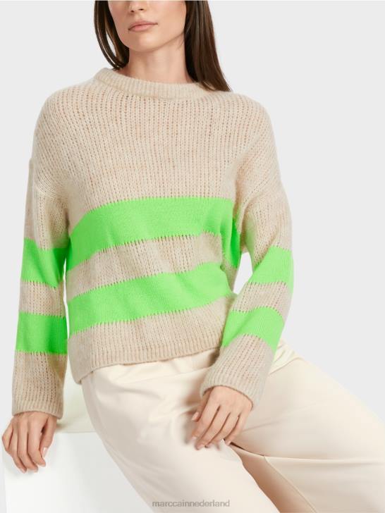 kleding helder schokkend groen 464J1096 gestreepte trui gebreid in Duitsland Marc Cain