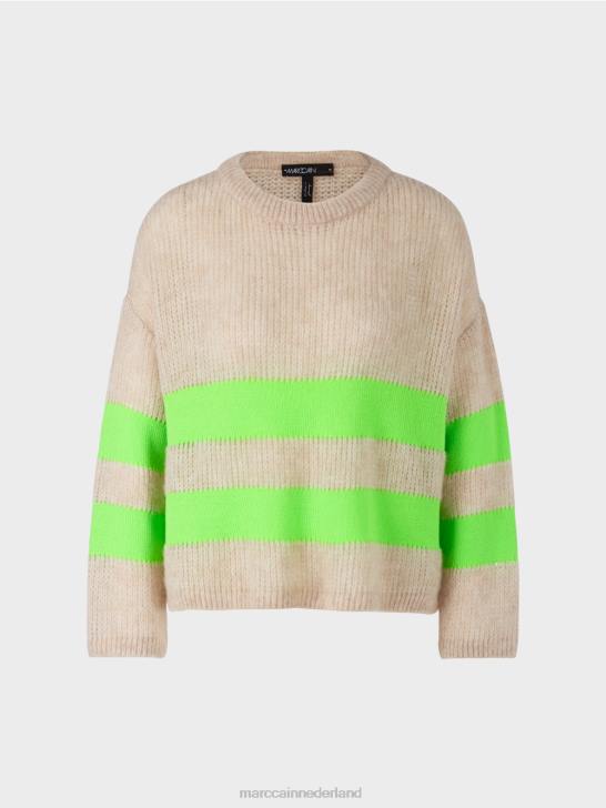 kleding helder schokkend groen 464J1096 gestreepte trui gebreid in Duitsland Marc Cain