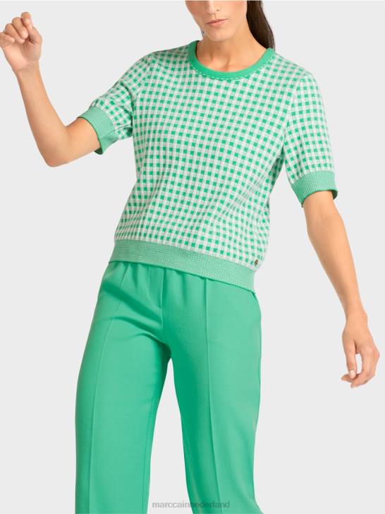 kleding heldere jade 464J1173 Vichy geruite trui \"gebreid in Duitsland\" Marc Cain