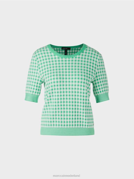 kleding heldere jade 464J1173 Vichy geruite trui \"gebreid in Duitsland\" Marc Cain