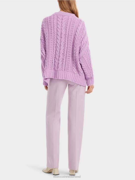 kleding heldere lavendel 464J1041 Kabelgebreide trui gebreid in Duitsland Marc Cain