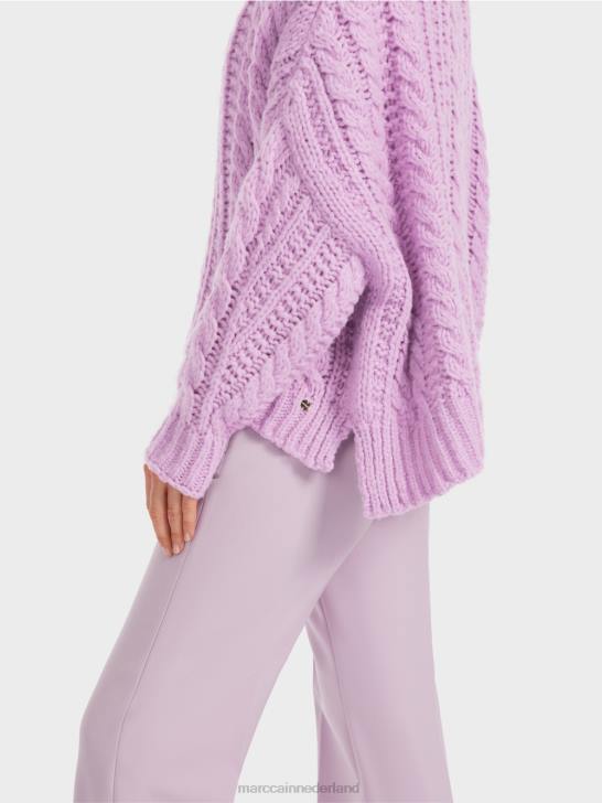 kleding heldere lavendel 464J1041 Kabelgebreide trui gebreid in Duitsland Marc Cain