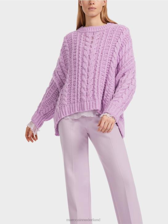 kleding heldere lavendel 464J1041 Kabelgebreide trui gebreid in Duitsland Marc Cain