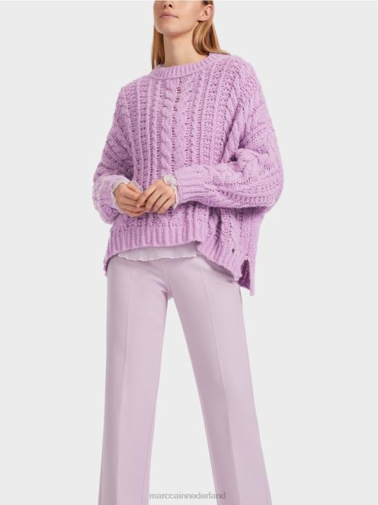 kleding heldere lavendel 464J1041 Kabelgebreide trui gebreid in Duitsland Marc Cain