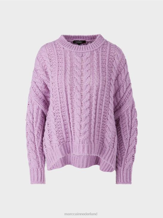kleding heldere lavendel 464J1041 Kabelgebreide trui gebreid in Duitsland Marc Cain