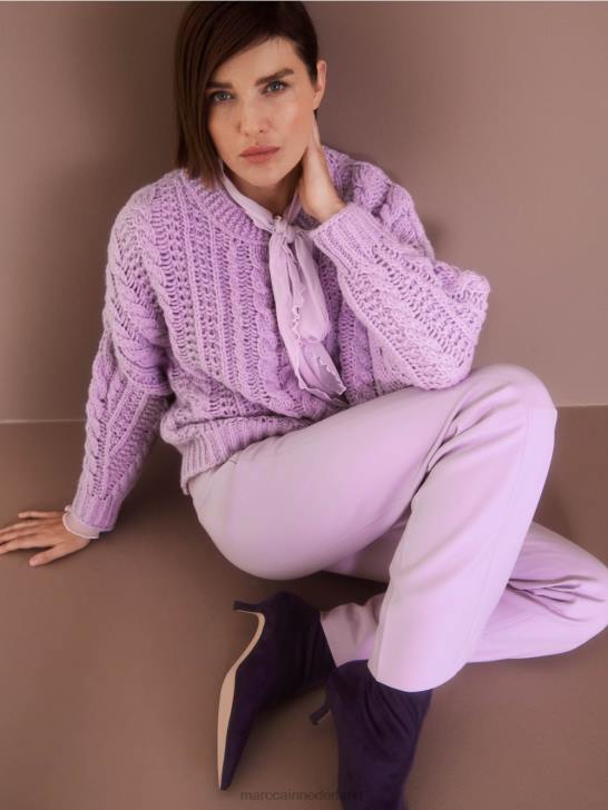 kleding heldere lavendel 464J1041 Kabelgebreide trui gebreid in Duitsland Marc Cain