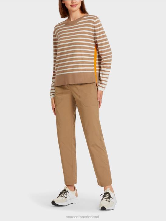 kleding lichte koffie 464J1179 trui met vlechtstrepen Marc Cain