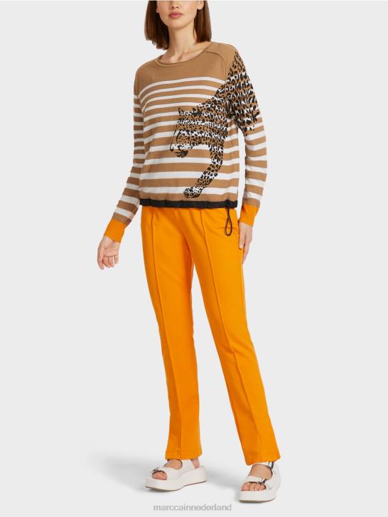 kleding lichte koffie 464J1181 gestreepte trui "gebreid in Duitsland" Marc Cain