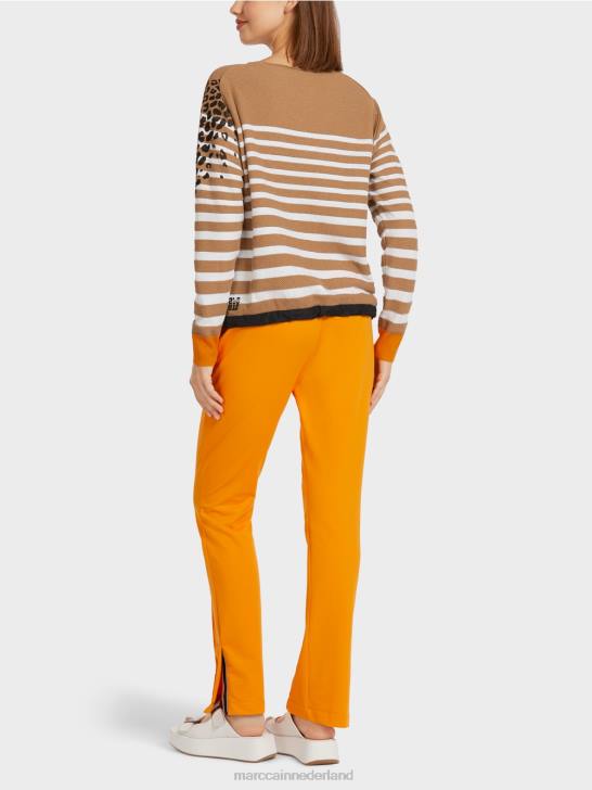 kleding lichte koffie 464J1181 gestreepte trui \"gebreid in Duitsland\" Marc Cain