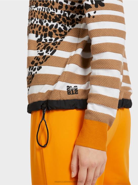 kleding lichte koffie 464J1181 gestreepte trui \"gebreid in Duitsland\" Marc Cain