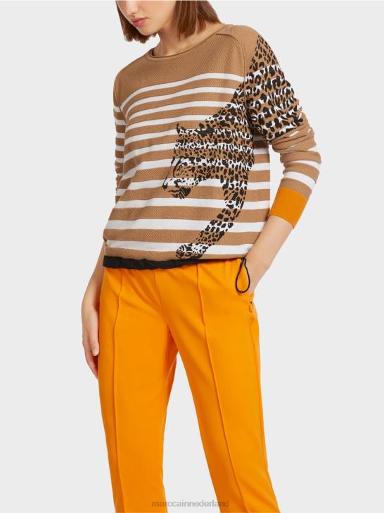 kleding lichte koffie 464J1181 gestreepte trui \"gebreid in Duitsland\" Marc Cain