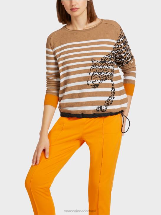 kleding lichte koffie 464J1181 gestreepte trui \"gebreid in Duitsland\" Marc Cain