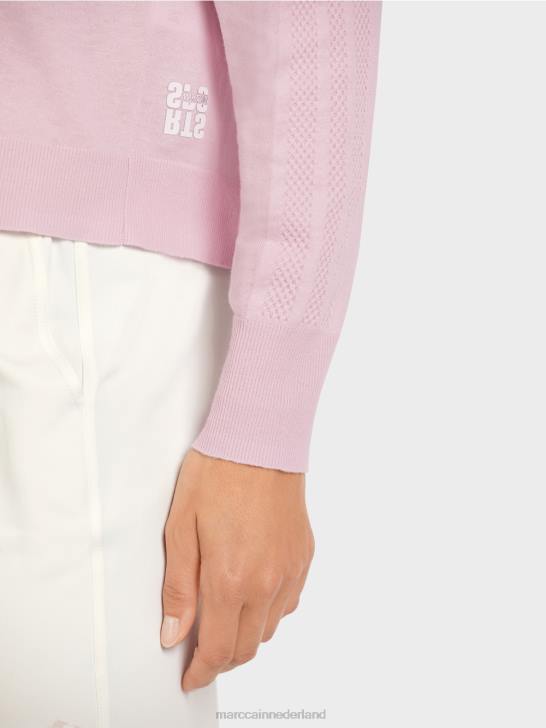 kleding lichte lavendel 464J1156 elegante fijngebreide trui met V-hals Marc Cain