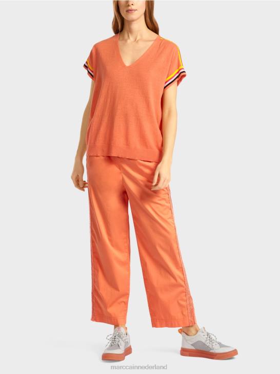 kleding lichte terracotta 464J1141 casual gebreide trui met v-hals Marc Cain