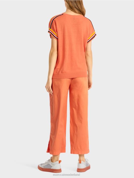 kleding lichte terracotta 464J1141 casual gebreide trui met v-hals Marc Cain