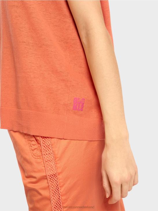 kleding lichte terracotta 464J1141 casual gebreide trui met v-hals Marc Cain