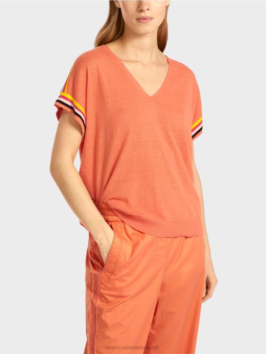 kleding lichte terracotta 464J1141 casual gebreide trui met v-hals Marc Cain