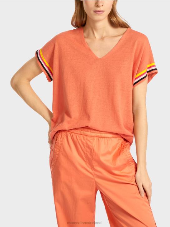 kleding lichte terracotta 464J1141 casual gebreide trui met v-hals Marc Cain