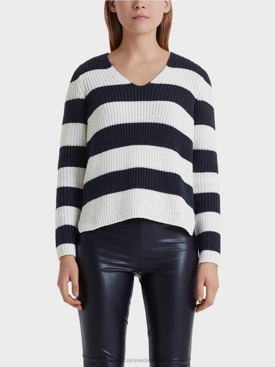 kleding middernacht blauw 464J1216 trui met blokstrepen Marc Cain