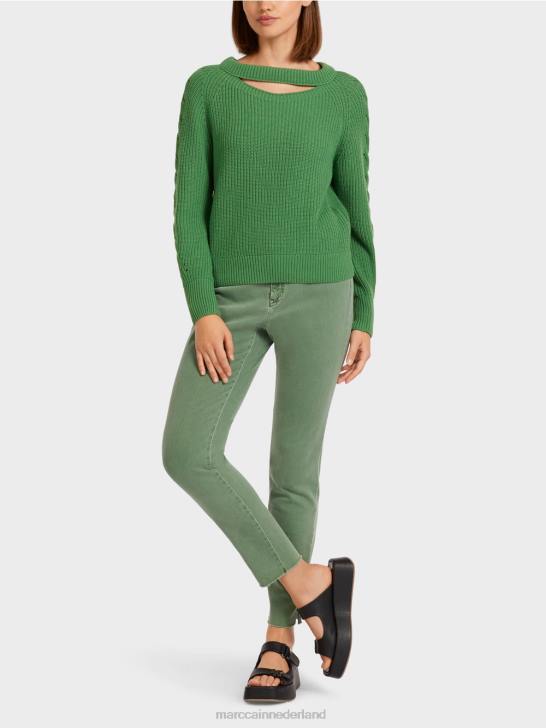 kleding mosgroen 464J1198 kabelgebreide trui "gebreid in Duitsland" Marc Cain