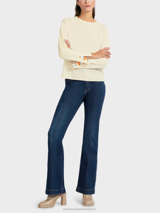 kleding poeder crème 464J1203 gebreide trui met contrasterende mouwsplit Marc Cain
