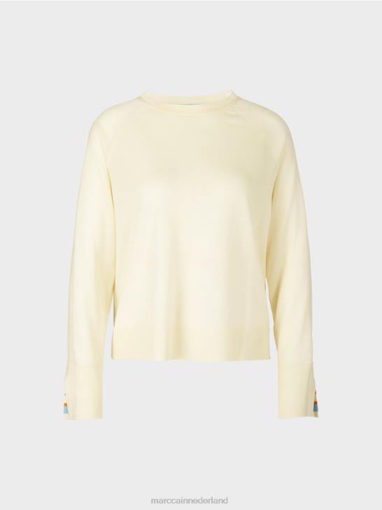 kleding poeder crème 464J1203 gebreide trui met contrasterende mouwsplit Marc Cain